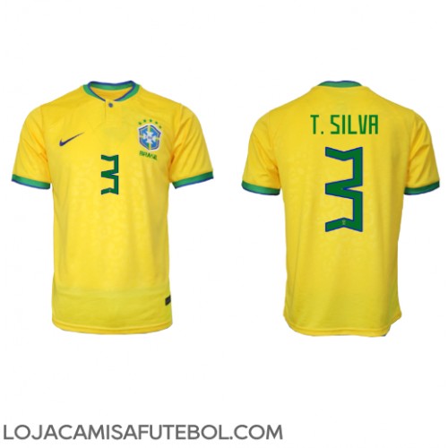 Camisa de Futebol Brasil Thiago Silva #3 Equipamento Principal Mundo 2022 Manga Curta